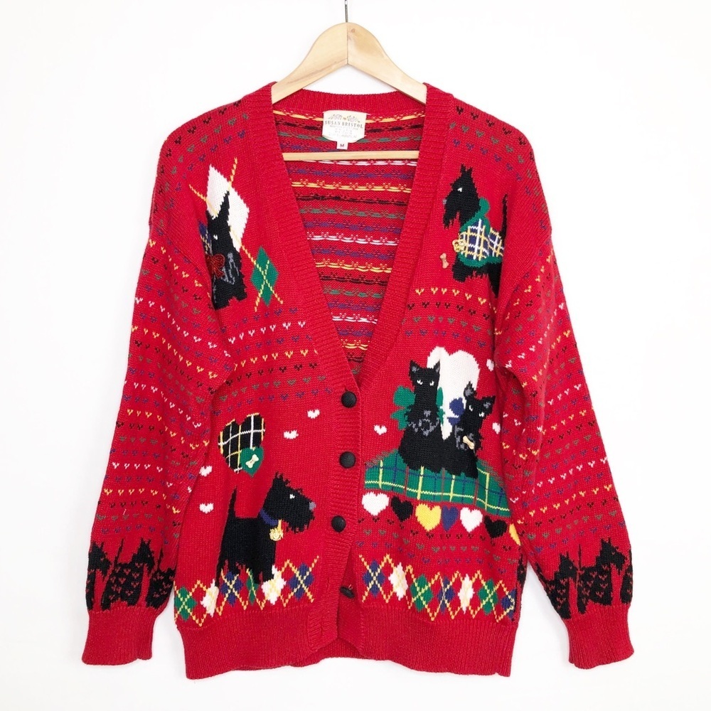 Susan Bristol, rare vintage, 1992 Scottie terrier dog cardigan